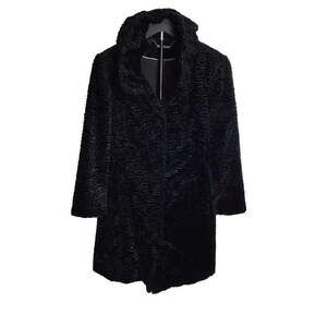 White House Black Market Black Persian Lamb Faux Fur Dress Coat Women’s Medium
